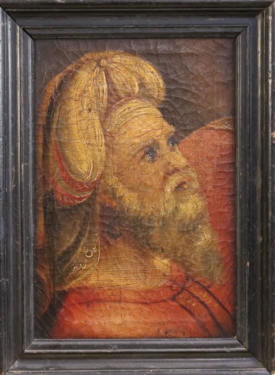 18th century English School Fragment with head study of a man wearing a turban, probably one of the Wise Men 11 x 7.5in.